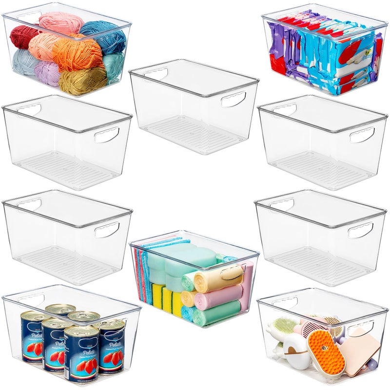 theaoo Clear Storage Bins with Lids Stackable - Large Plastic Containers for Pantry Organization and Storage - Perfect for kitchen,Fridge,Laundry Room,Bathroom,Garage,Closet,Cabinet Organizer -10 Pack - Image 1